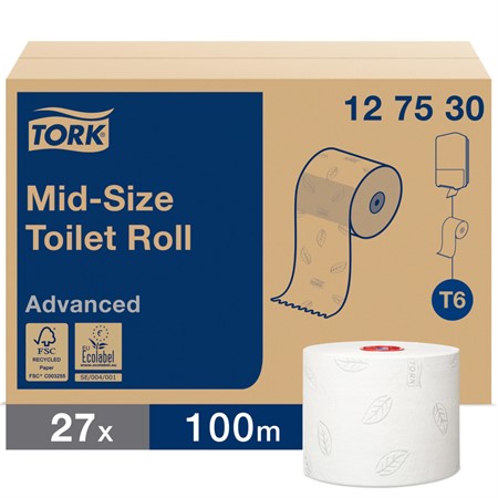 Toalettpapper Tork Mid-size T6 ,2-lags, 27 rullar
