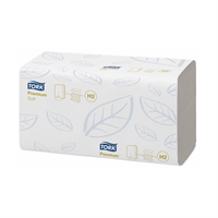 En rektangulär förpackning med torkpapper. Runt om har den en vit skyddsförpackning i pappermaterial