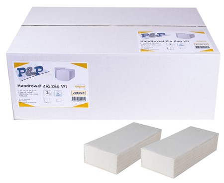 Pappershandduk 2-lag, V-vikt, 16x100ark/frp, 22x24,3cm, Vit