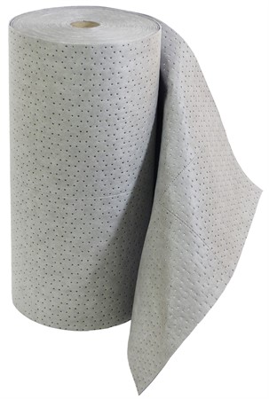 Universal Absorbent - En ljus grå rulle som står upp vertikalt, lätt uppvikt vid slutet.