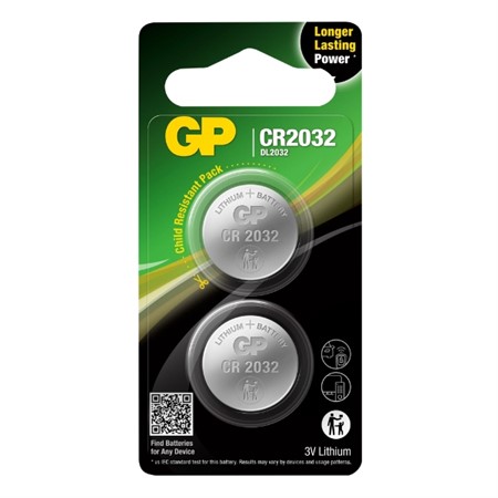 GP knappcell, Lithium, CR2032, 2-pack
